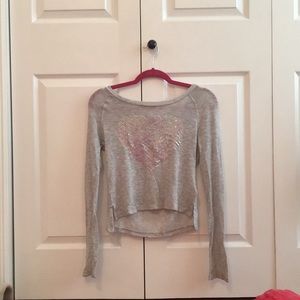 Gray Long sleeve with sequin heart.
